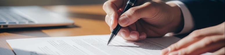 Assinatura de documento institucional, simbolizando conformidade e governança
